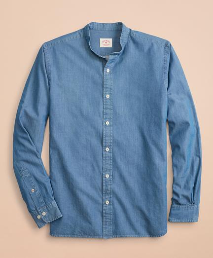 Brooks Brothers Indigo Chambray Band-collar Sport Shirt