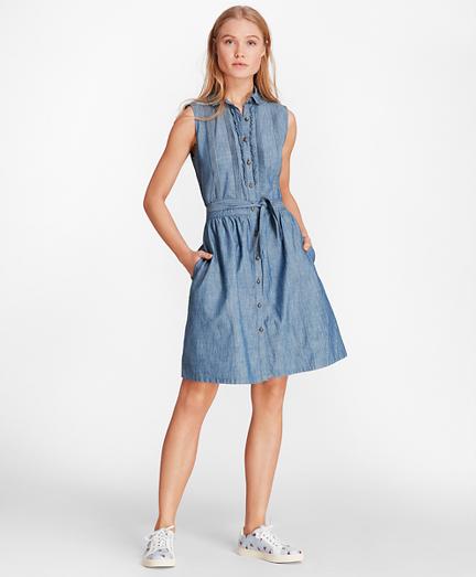 Brooks Brothers Pintucked Cotton Chambray Shirt Dress