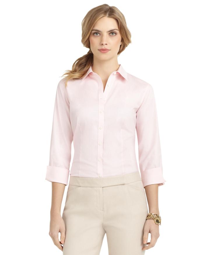 Brooks Brothers Women's Petite Non-iron Fitted Three-quarter-sleeve Dress Shirt