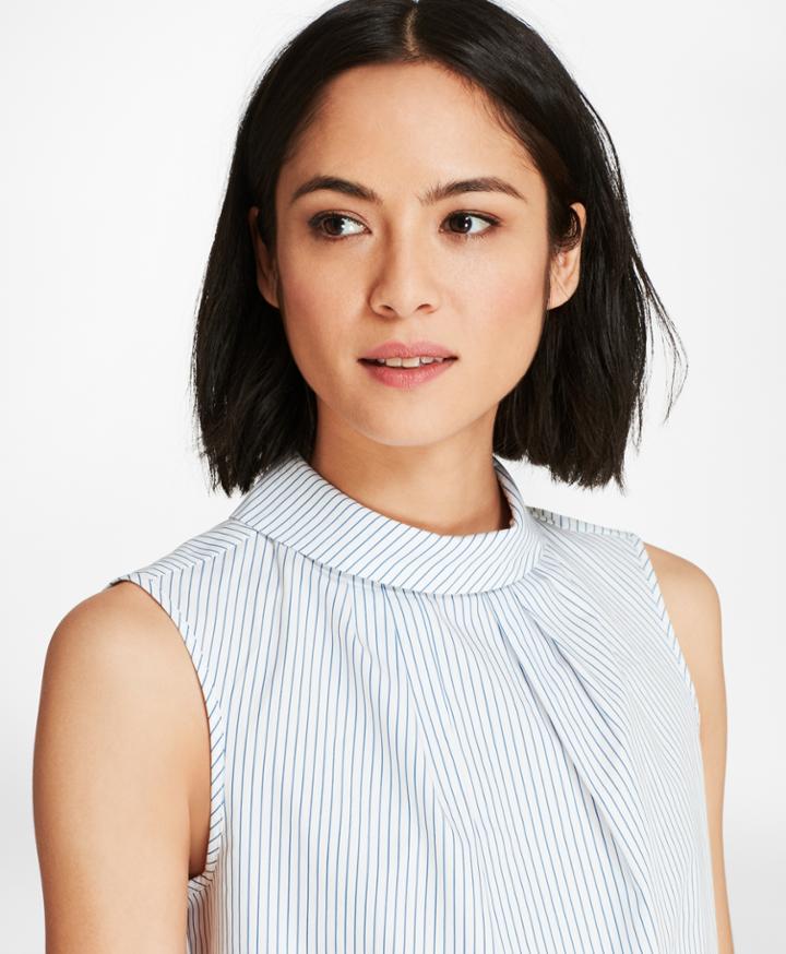 Brooks Brothers Women's Striped Cotton Poplin Roll-collar Blouse