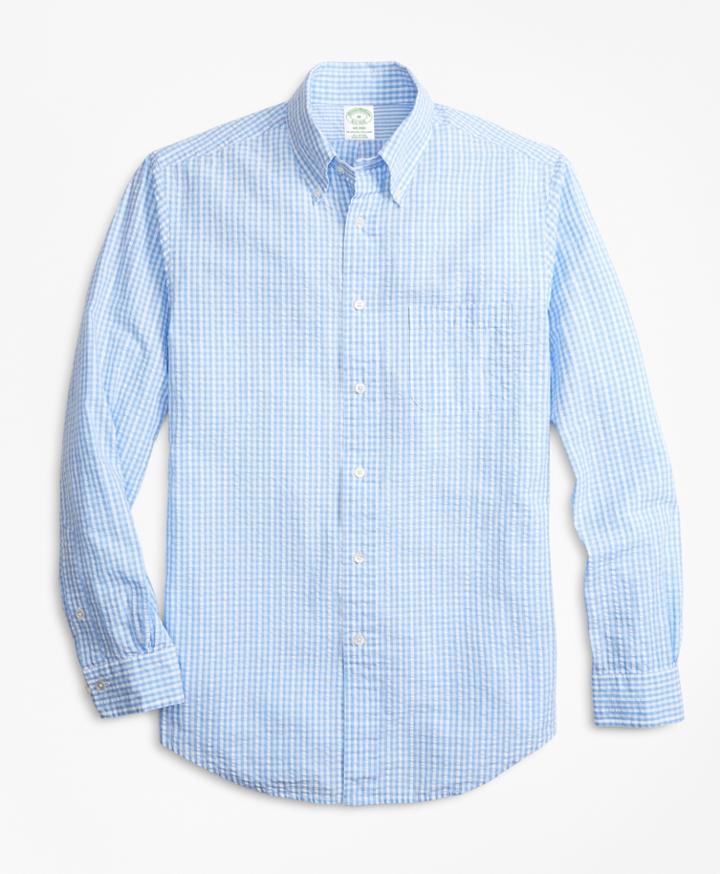 Brooks Brothers Men's Milano Fit Gingham Seersucker Sport Shirt