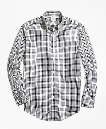 Brooks Brothers Non-iron Milano Fit Grey Heathered Plaid Sport Shirt