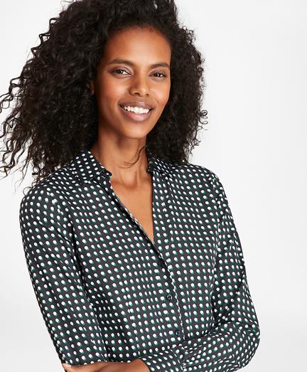 Brooks Brothers Petite Halftone Dot-print Cotton Sateen Fitted Shirt