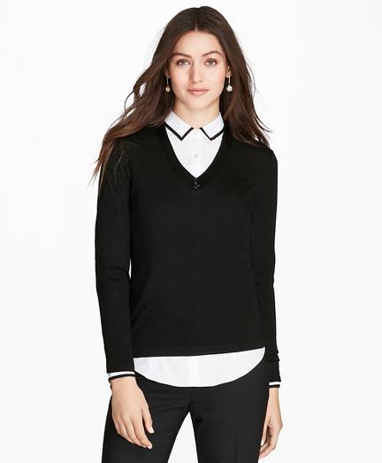 Brooks Brothers Beaded Merino Wool V-neck Sweater