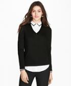 Brooks Brothers Beaded Merino Wool V-neck Sweater