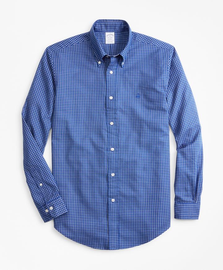 Brooks Brothers Men's Regent Fit Mini-windowpane Brushed Oxford Sport Shirt