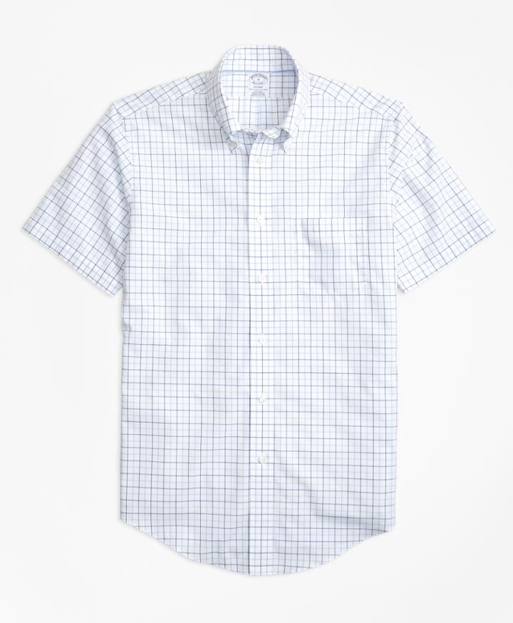 Brooks Brothers Men's Non-iron Brookscool Regent Fit Tonal Windowpane Short-sleeve Sport Shirt