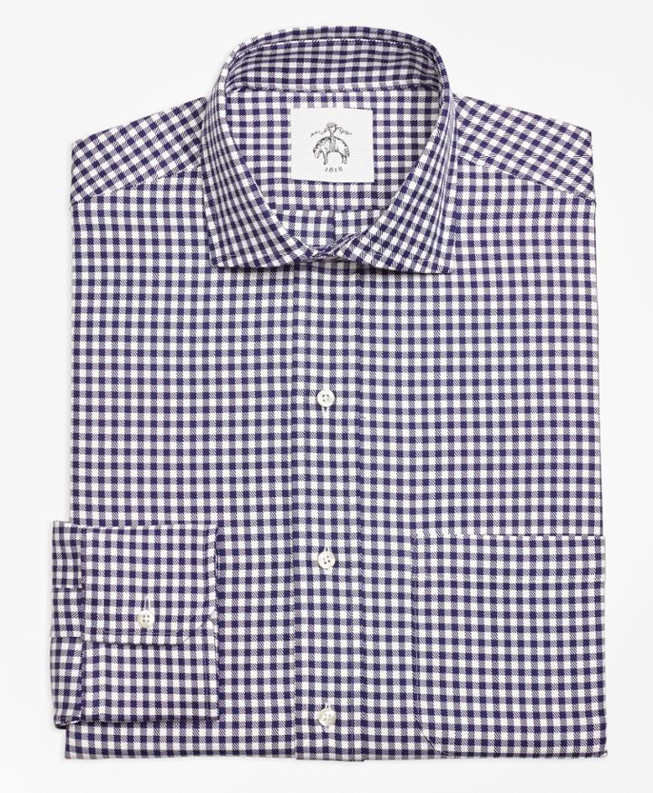 Brooks Brothers Men's Navy And White Check Spread Collar Shirt