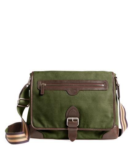 Brooks Brothers Washed Canvas And Leather Buckle Messenger Bag