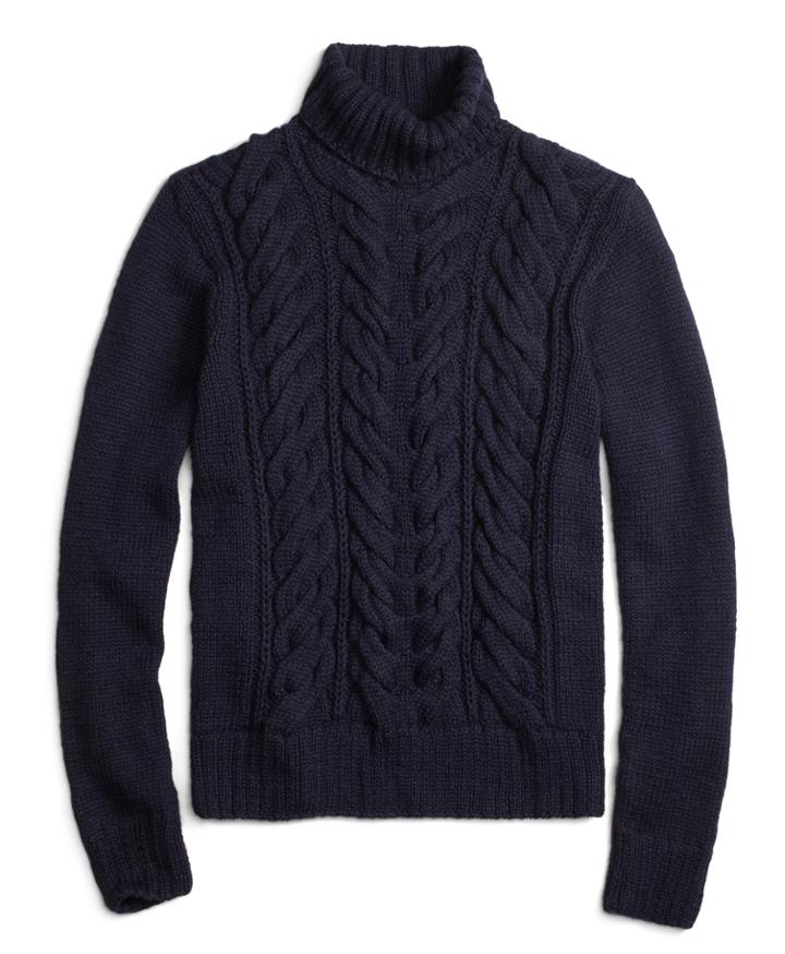 Brooks Brothers Men's Alpaca Handknit Cable Turtleneck Sweater