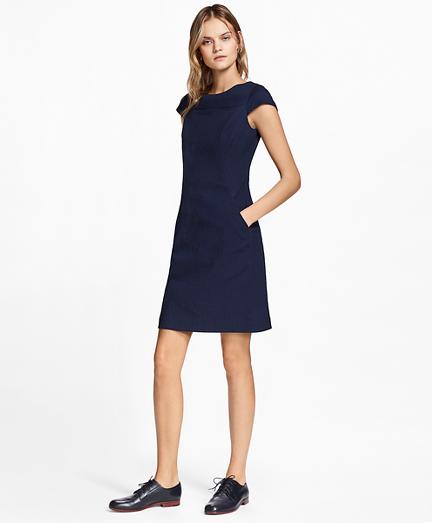 Brooks Brothers Petite Stretch Cotton Jacquard Cap-sleeve Dress