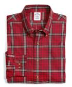 Brooks Brothers Men's Supima Cotton Slim Fit Non-iron Red With White Tartan Sport Shirt