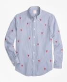 Brooks Brothers Men's Madison Fit Seersucker With Lobsters Sport Shirt