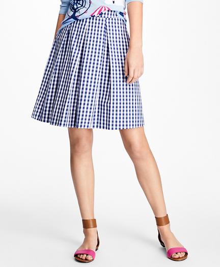 Brooks Brothers Gingham Stretch-cotton Pleated Skirt