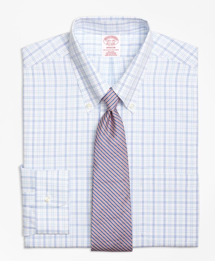 Brooks Brothers Men's Non-iron Regular Fit Alternating Twin Tattersall Dress Shirt