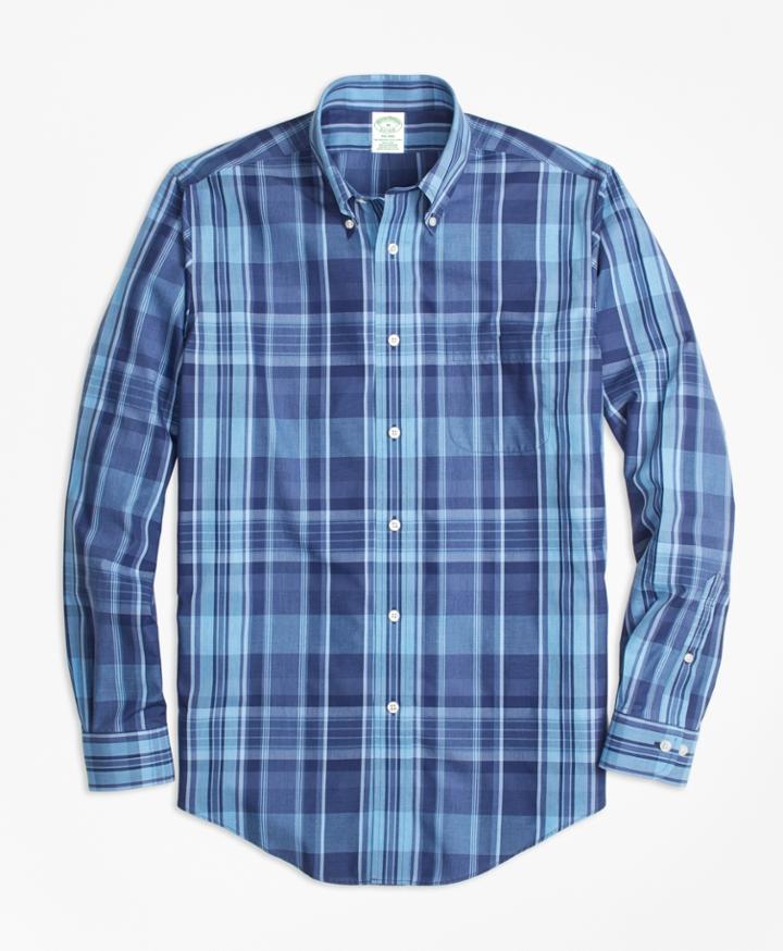 Brooks Brothers Men's Non-iron Milano Fit Madras Sport Shirt