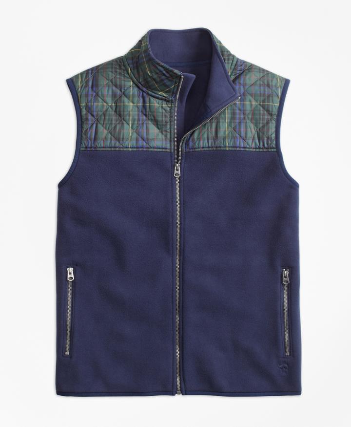 Brooks Brothers Men's Plaid Quilted-yoke Polar Fleece Vest