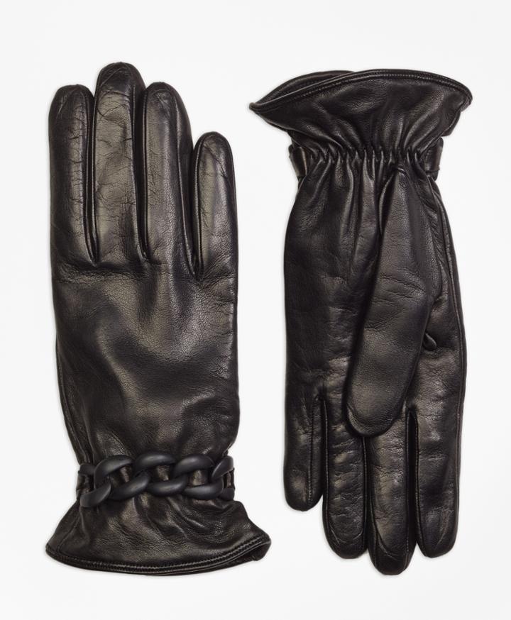 Brooks Brothers Women's Leather Gloves With Chain Detail