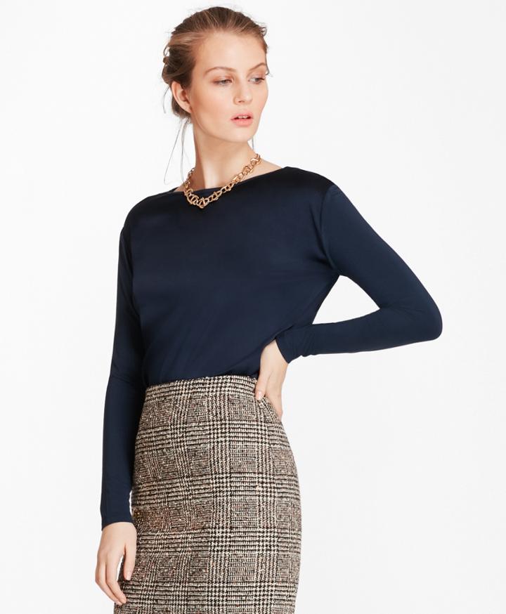 Brooks Brothers Women's Mixed-media Stretch Silk Charmeuse Blouse