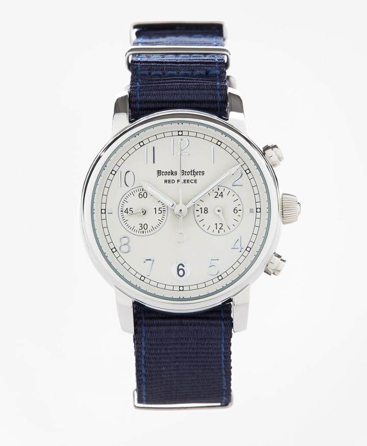 Brooks Brothers Men's Round White Automatic Chronograph Watch With Nylon Straps