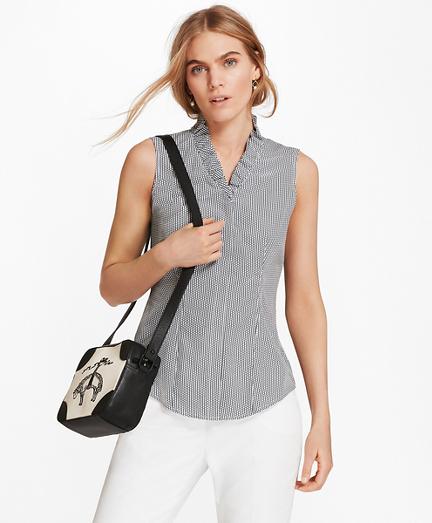 Brooks Brothers Petite Non-iron Dot-print Supima Cotton Ruffle-collar Blouse