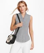 Brooks Brothers Petite Non-iron Dot-print Supima Cotton Ruffle-collar Blouse