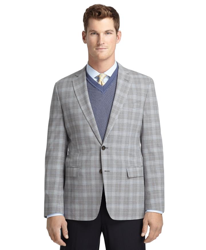 Brooks Brothers Men's Fitzgerald Fit Grey Plaid With Blue Deco Sport Coat