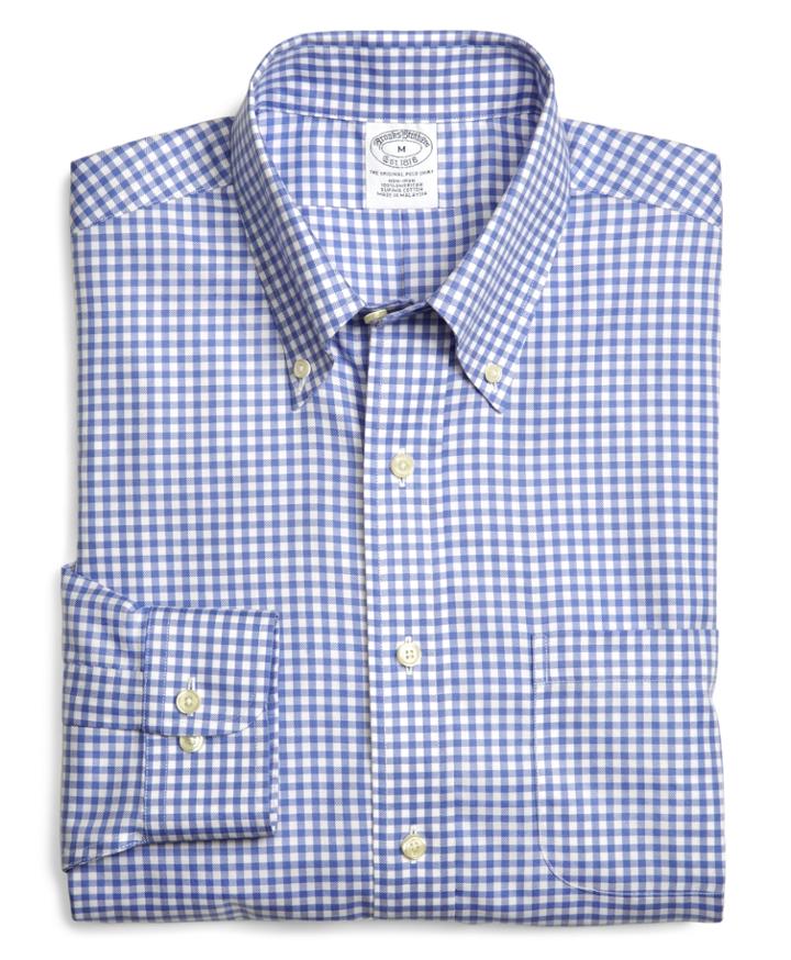 Brooks Brothers Men's Supima Cotton Non-iron Slim Fit Gingham Sport Shirt