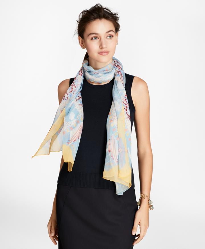 Brooks Brothers Women's Hula-dancer-print Silk Chiffon Oblong Scarf