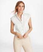 Brooks Brothers Women's Floral-embroidered Stretch-cotton Cropped Shirt