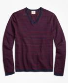 Brooks Brothers Striped Cotton V-neck Sweater