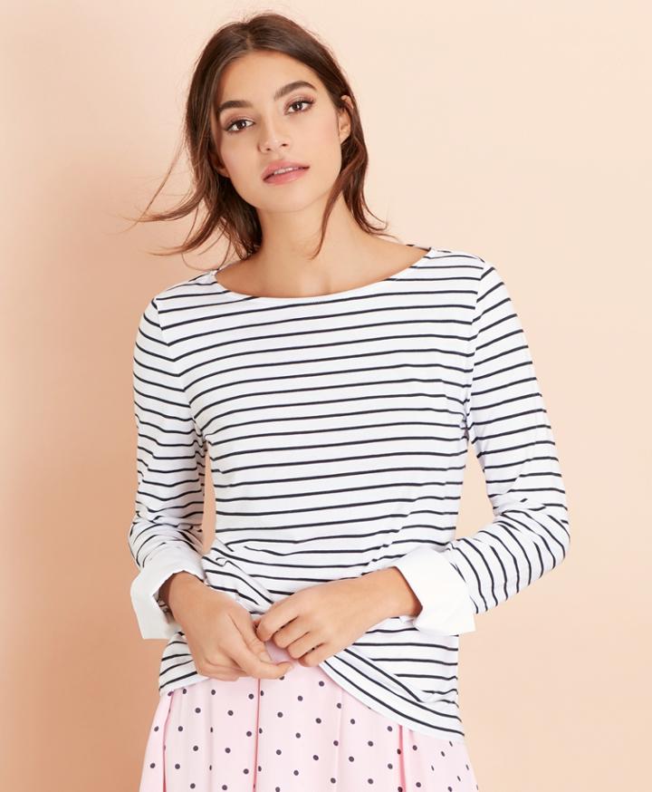 Brooks Brothers Women's Striped Jersey Contrast-cuff Top