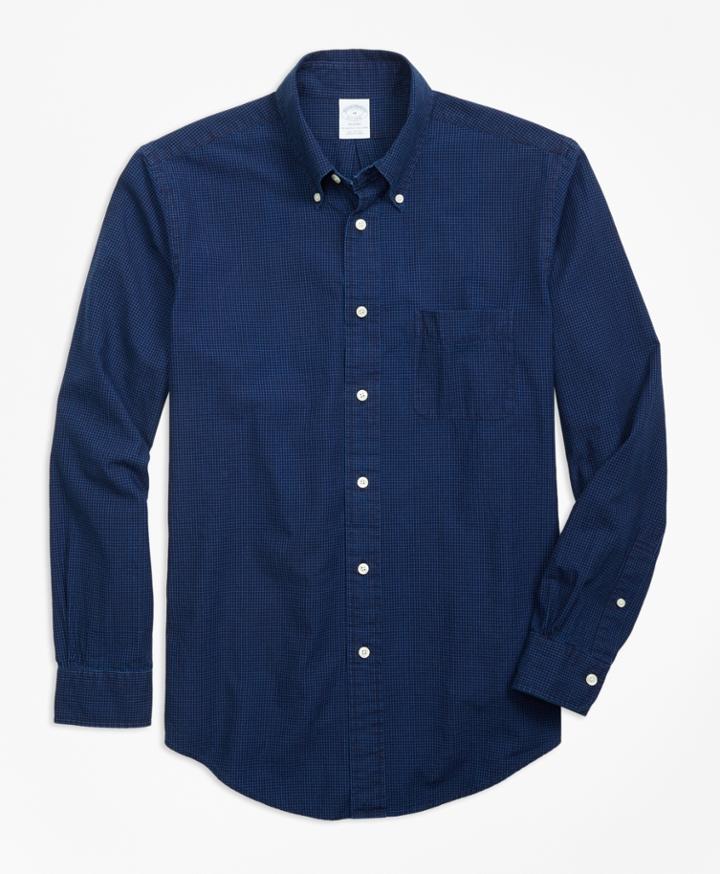 Brooks Brothers Men's Regent Fit Indigo Micro-graph Check Sport Shirt