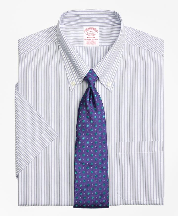 Brooks Brothers Men's Non-iron Regular Fit Split Stripe Short-sleeve Dress Shirt