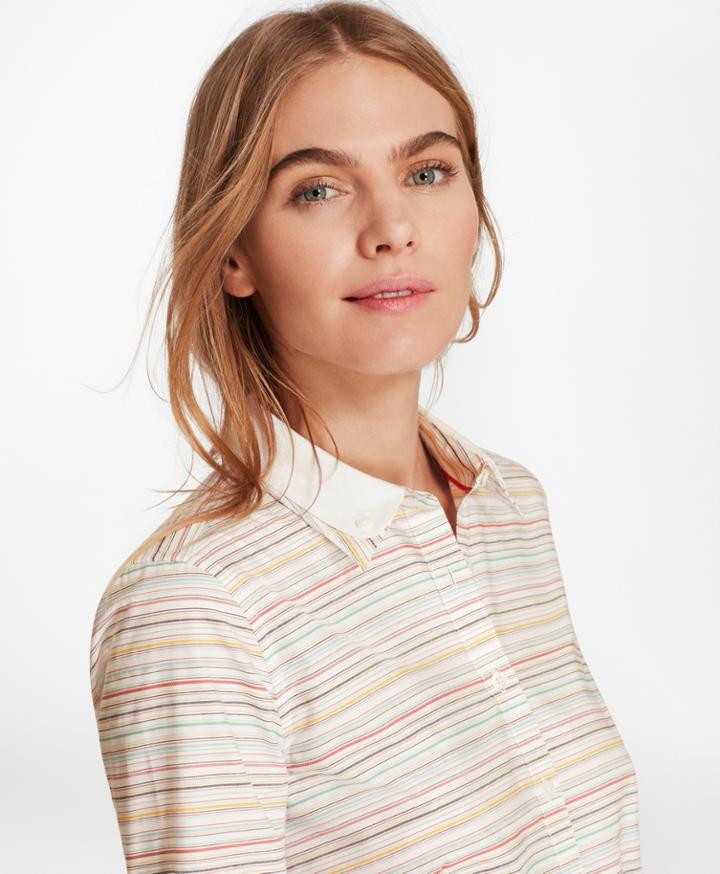 Brooks Brothers Women's Striped Dobby Cotton Double-collar Fitted Shirt