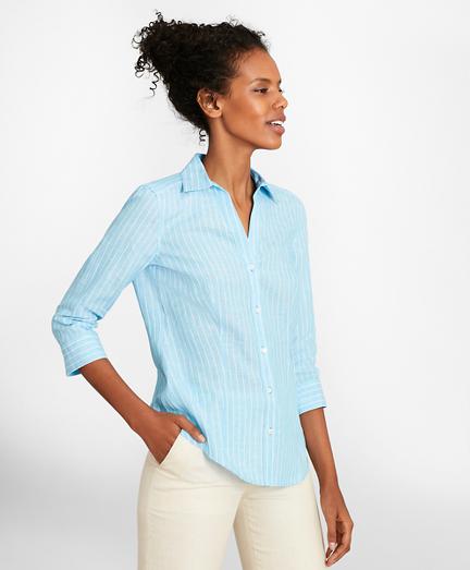 Brooks Brothers Tailored-fit Striped Linen Three-quarter-sleeve Shirt