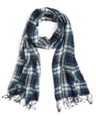 Brooks Brothers Wool Navy And Ivory Tartan Scarf