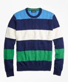 Brooks Brothers Cable Knit Slub Stripe Crewneck Sweater