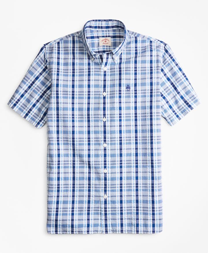 Brooks Brothers Men's Plaid Seersucker Cotton Short-sleeve Sport Shirt