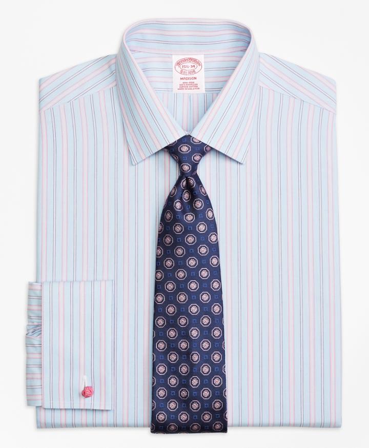 Brooks Brothers Men's Non-iron Regular Fit Hairline Track Stripe French Cuff Dress Shirt