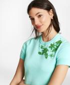 Brooks Brothers Floral-beaded Cotton Short-sleeve Shell