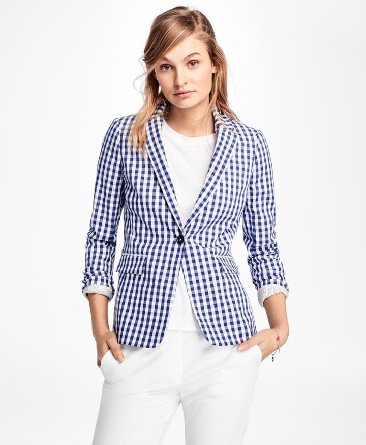 Brooks Brothers Women's Gingham Stretch-cotton One-button Blazer