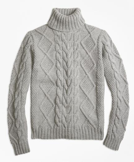 Brooks Brothers Handknit Aran Diamond Cable Turtleneck