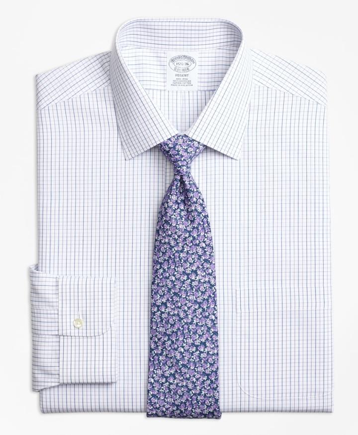 Brooks Brothers Men's Slim Fitted Dress Shirt, Non-iron Alternating Windowpane