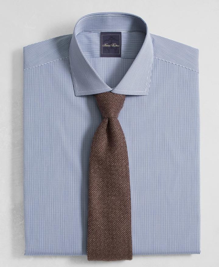 Brooks Brothers Men's Golden Fleece Slim Fitted Dress Shirt, English Collar Mini Gingham