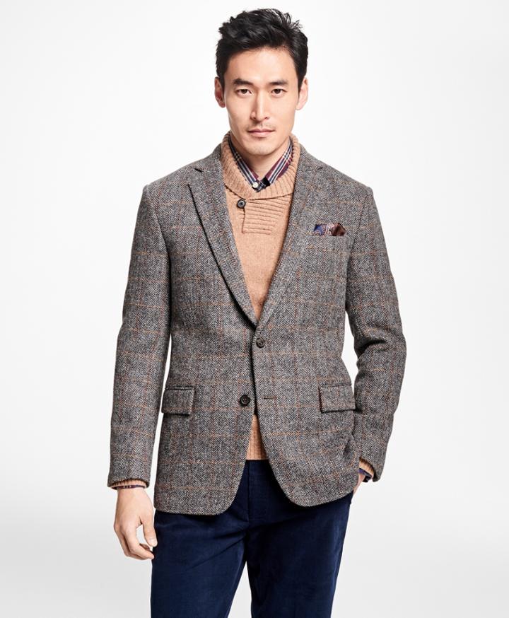 Brooks Brothers Men's Regent Fit Harris Tweed Herringbone With Multi-windowpane Sport Coat