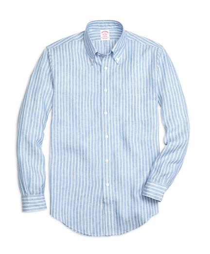 Brooks Brothers Madison Fit Stripe  Linen Sport Shirt