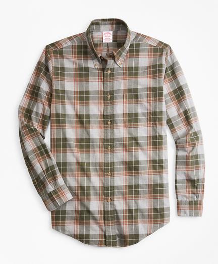 Brooks Brothers Madison Fit Olive Plaid Flannel Sport Shirt