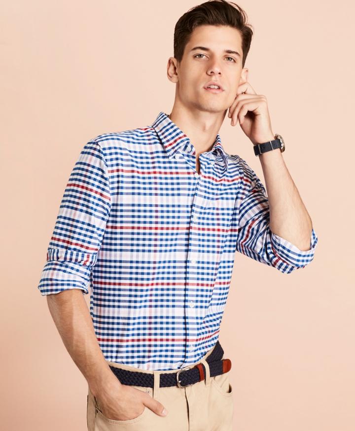 Brooks Brothers Men's Gingham Patterned Cotton Oxford Sport Shirt