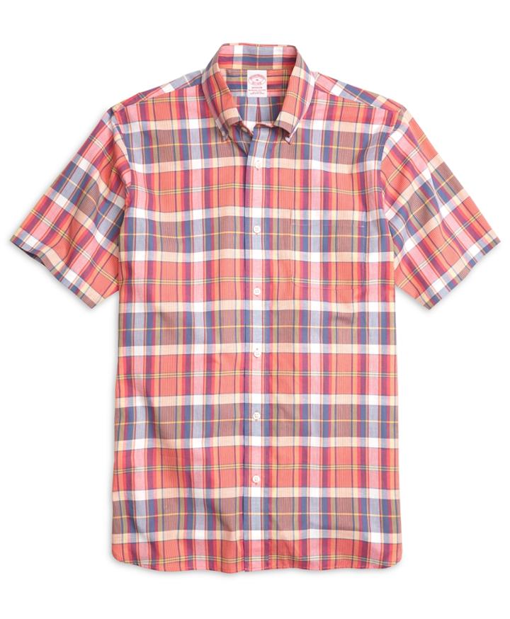 Brooks Brothers Men's Madison Fit Madras Short-sleeve Sport Shirt